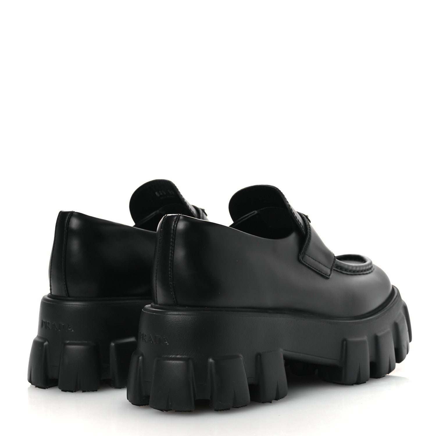 Prada Spazzolato Rois Metal Triangle Logo Monolith 55mm Loafers 39 Black