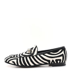 Gucci Pony Hair Zebra Print Womens Horsebit Moccasin Loafers 37.5 Black White