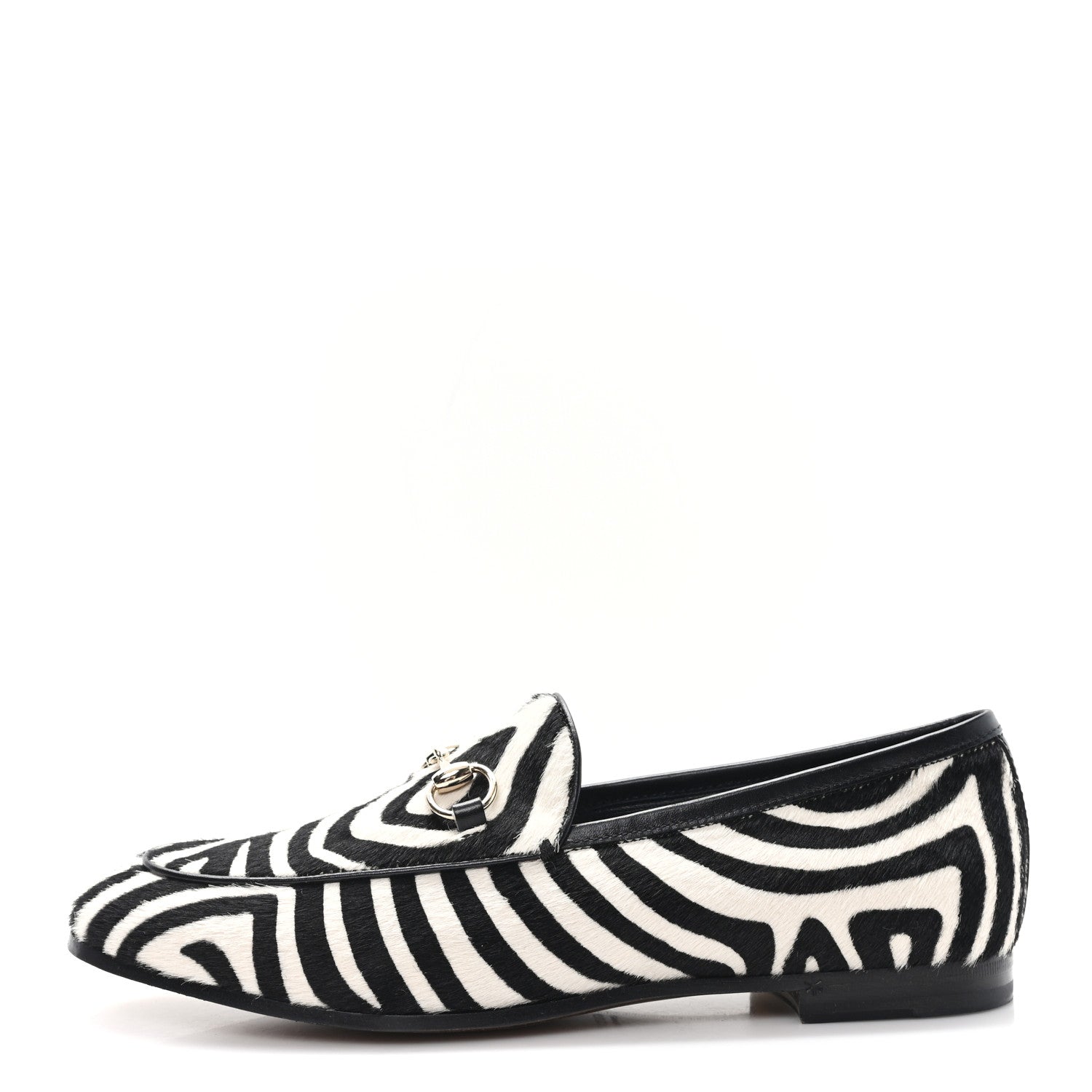 Gucci Pony Hair Zebra Print Womens Horsebit Moccasin Loafers 37.5 Black White
