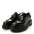 Prada Spazzolato Metal Triangle Logo 50mm Loafers 39 Black