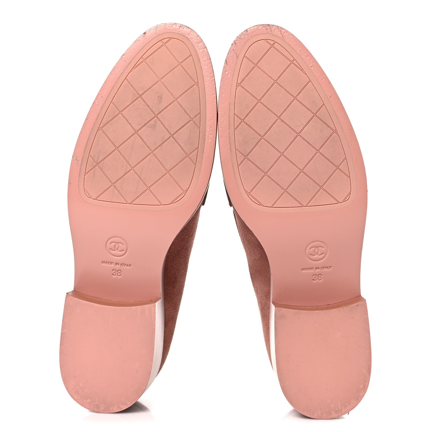 Chanel Suede Metal CC Mocassin Loafers 38 Pink