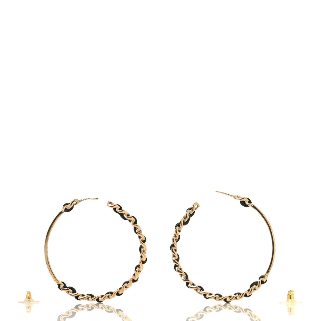 Chanel Metal Lambskin Crystal Sergeant Chanel Hoop Earrings Gold