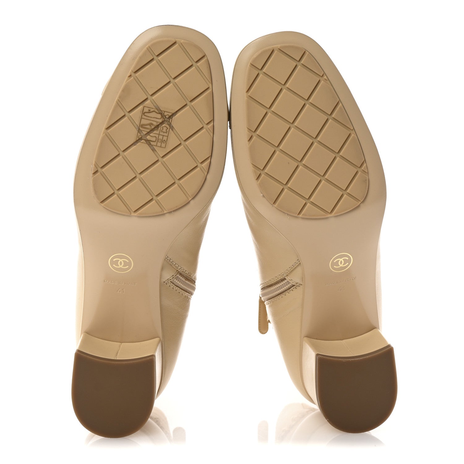 Chanel Calfskin Cap Toe Chain Short Boots 41 Beige