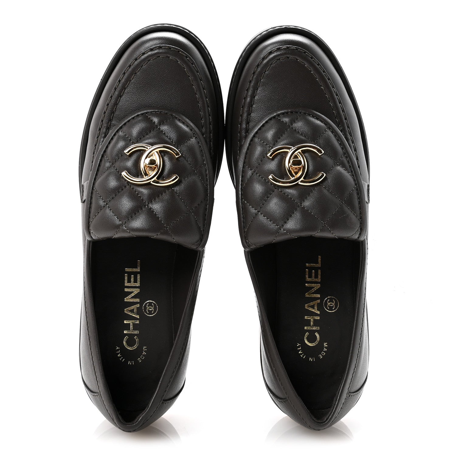 Chanel Lambskin Quilted CC Turnlock Loafers 36 Dark Brown