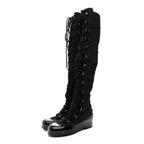 Chanel Nylon Rubber CC Lace Up Thigh High Boots 40 Black