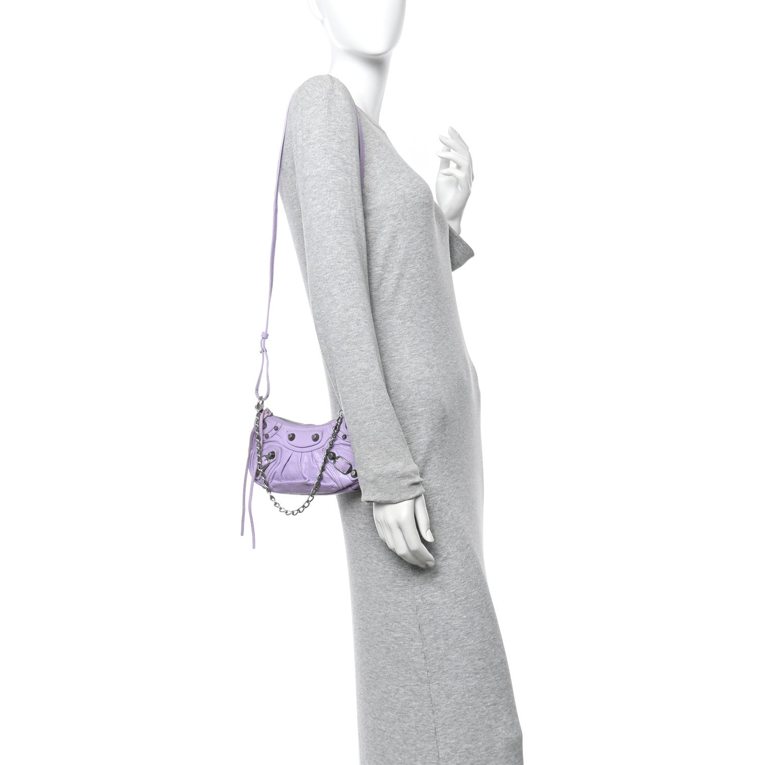 Balenciaga Agneau Arena Le Cagole Mini Purse With Chain Lilac