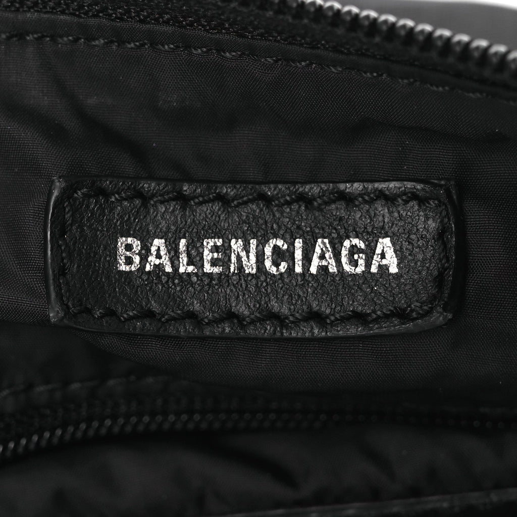 Balenciaga Recycled Sport Nylon Logo Embroidered Wheel Sling Bag Black White