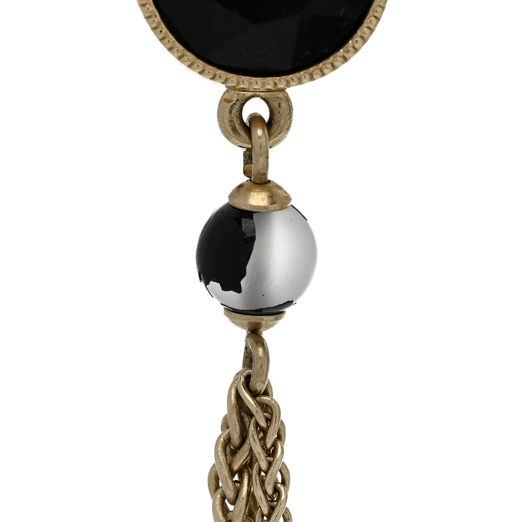 Chanel Crystal CC Chain Tassel Drop Earrings Gold Black