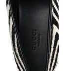 Gucci Pony Hair Zebra Print Womens Horsebit Moccasin Loafers 37.5 Black White