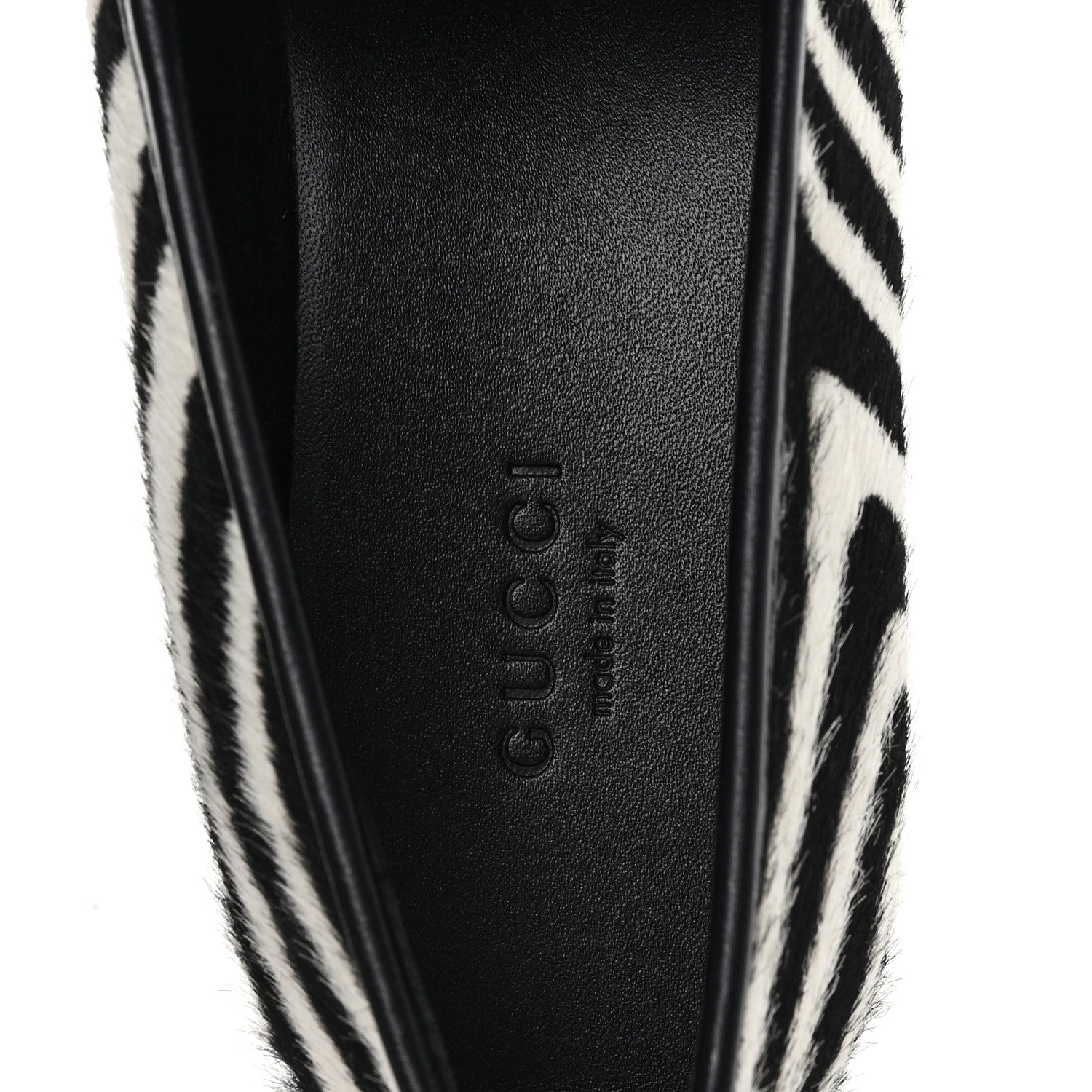 Gucci Pony Hair Zebra Print Womens Horsebit Moccasin Loafers 37.5 Black White