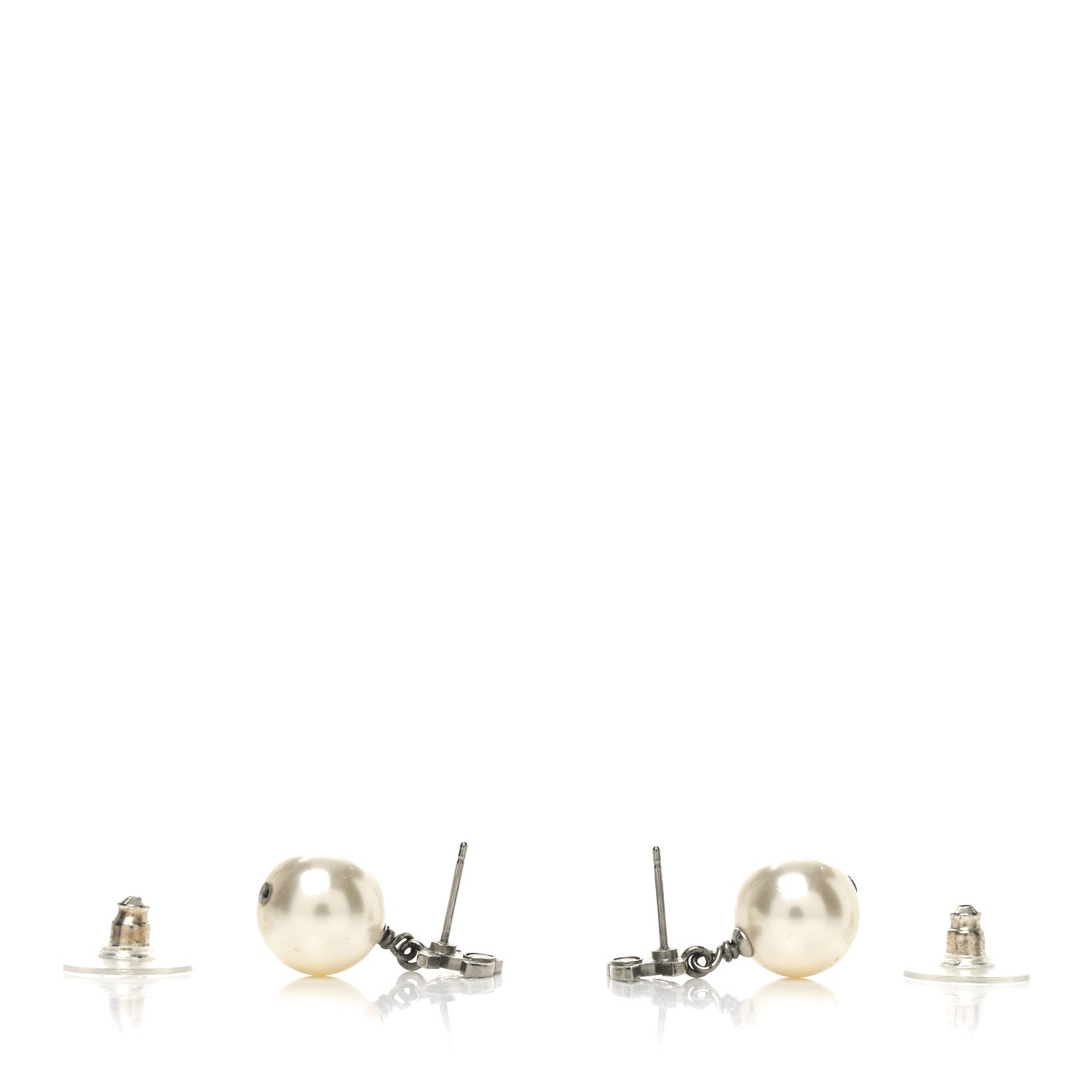 Chanel Crystal Pearl CC Drop Earrings Silver