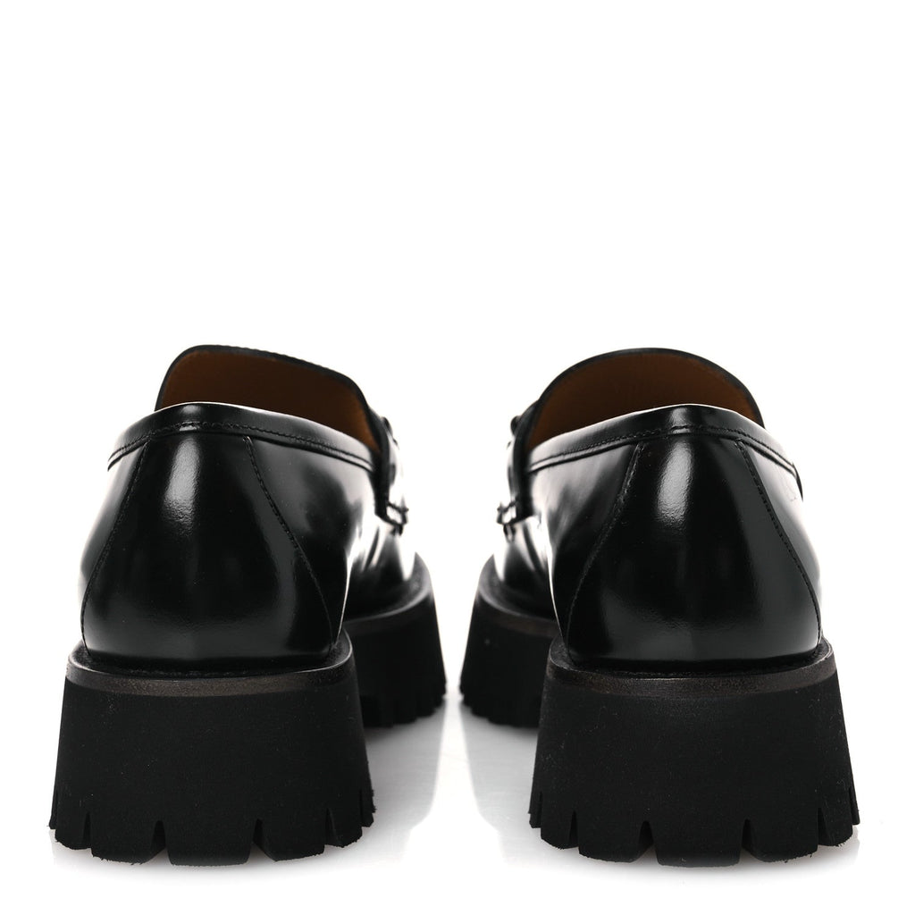 Gucci Cordovan Lux Womens Horsebit 45mm Platform Loafers 37.5 Black