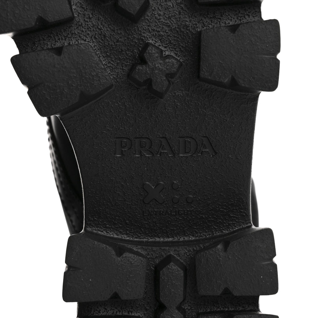 Prada Spazzolato Rois Nylon Metal Triangle Logo Monolith Pouch Pocket 55mm Boots 36.5 Black