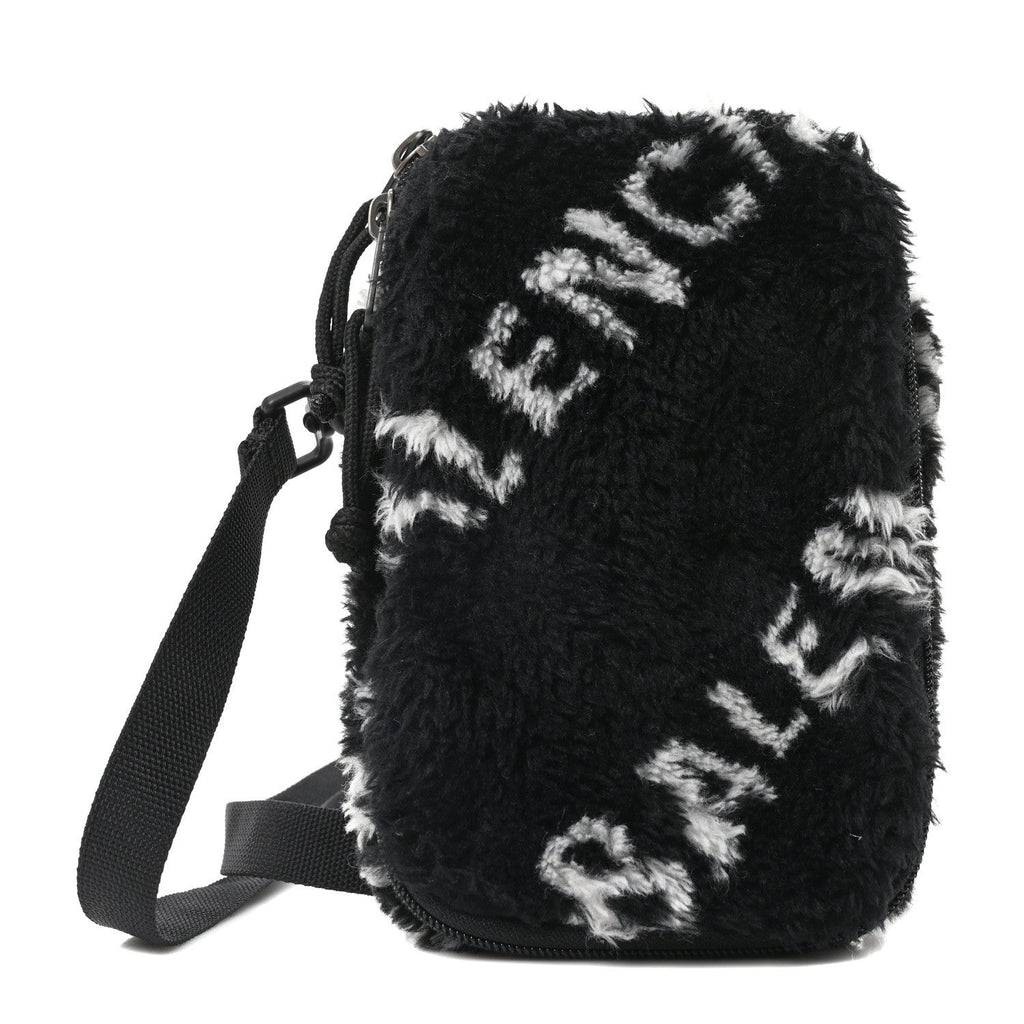 Balenciaga Faux Fur Diagonal Logo Explorer Crossbody Pouch  Black White