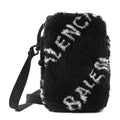 Balenciaga Faux Fur Diagonal Logo Explorer Crossbody Pouch  Black White