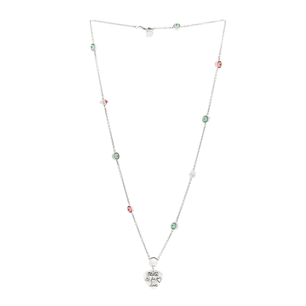 Gucci Sterling Silver Cubic Zirconia Blind For Love Pendant Necklace Pink Blue