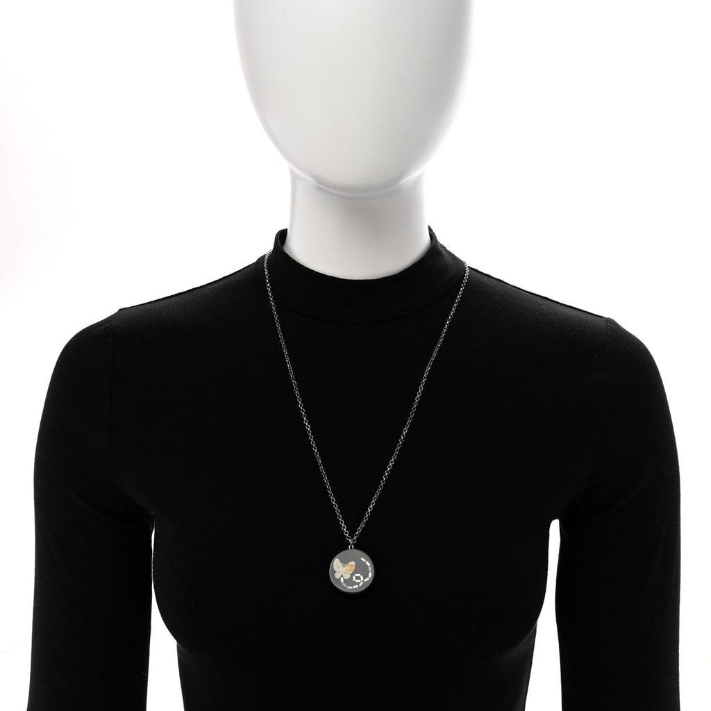 Chanel Resin Crystal Butterfly CC Pendant Necklace Gold Black