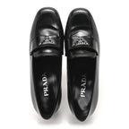 Prada Brushed Calfskin Metal Triangle Logo 20mm Loafers 36.5 Black