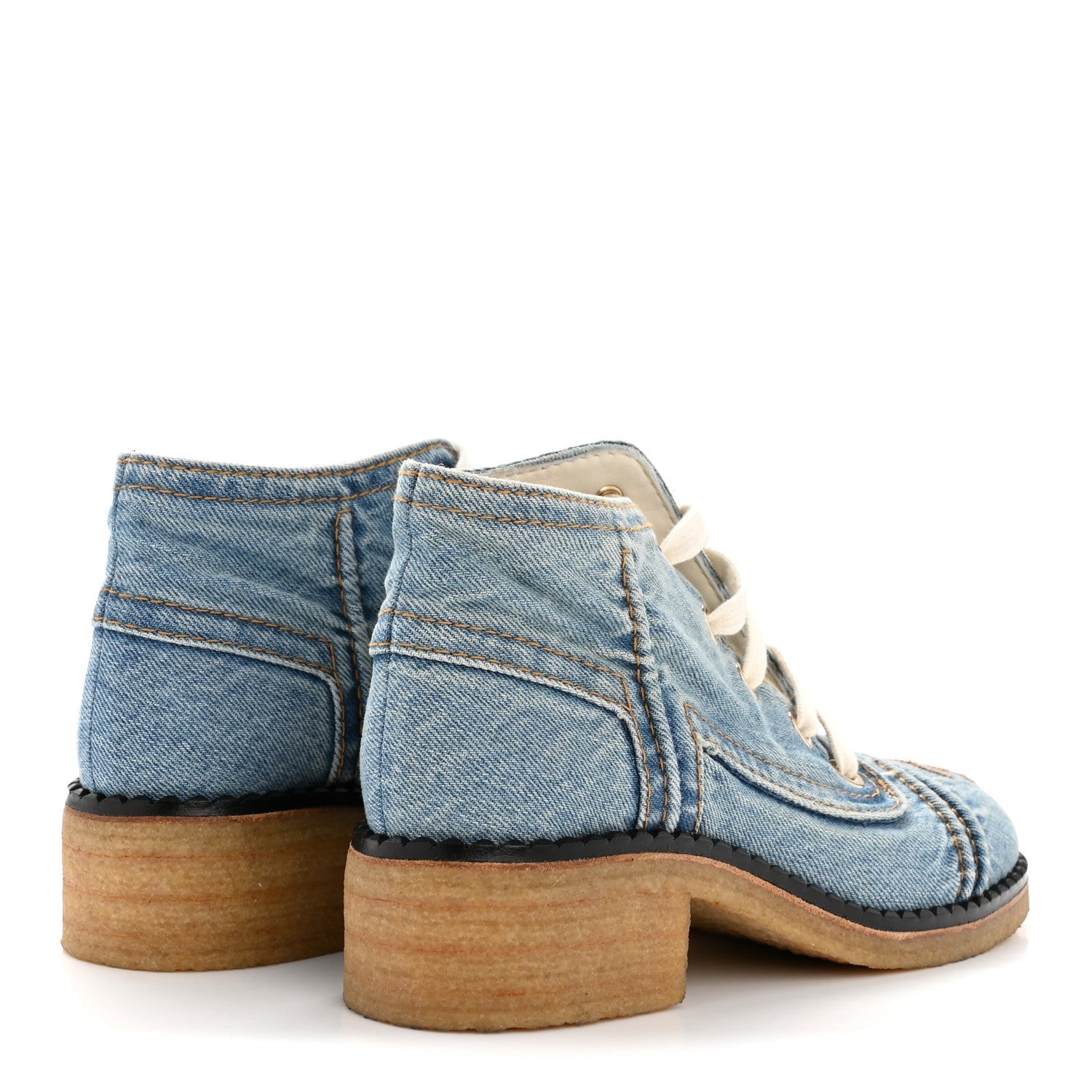 Chanel Denim Lace Up Boots 36 Light Blue