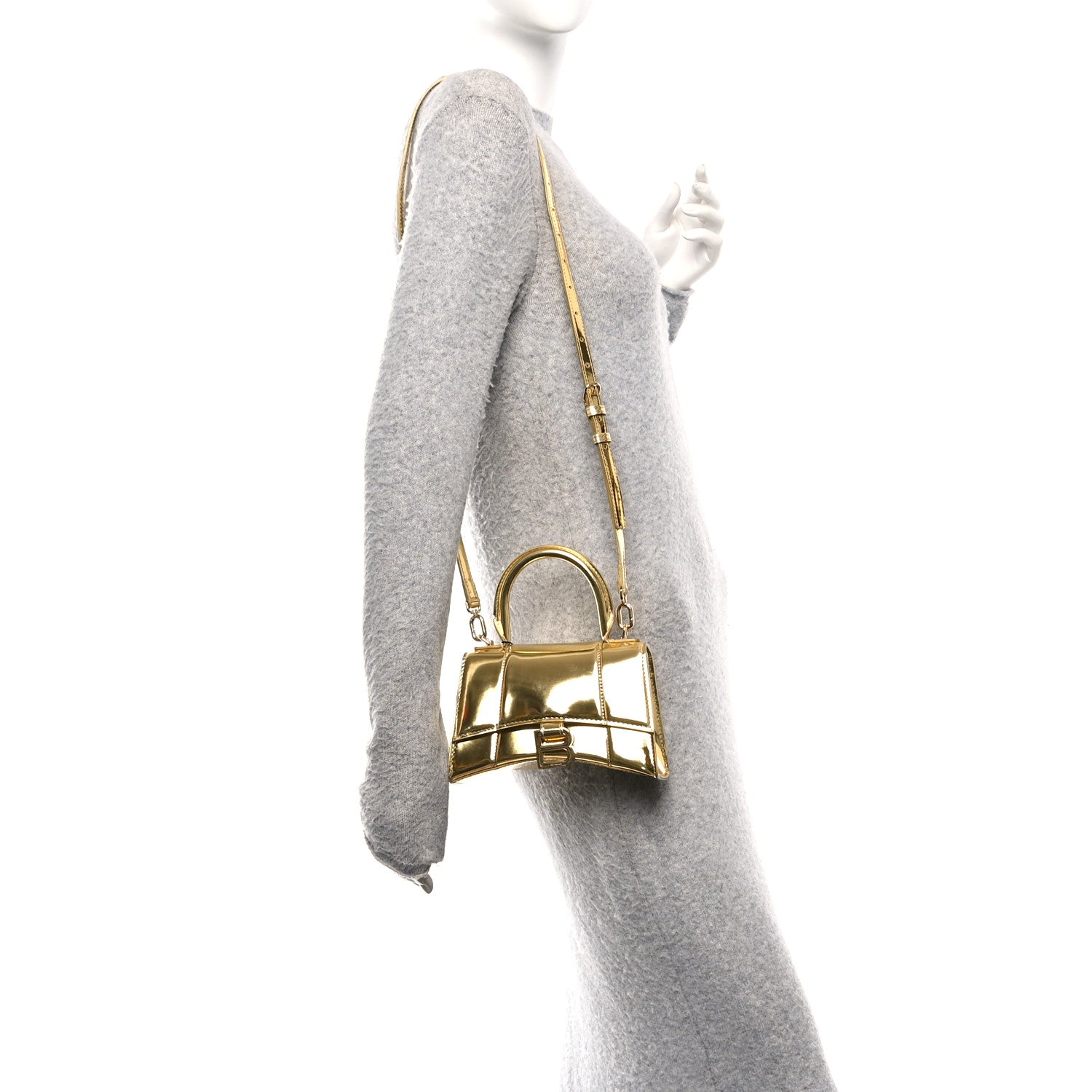 Balenciaga Metallic Calfskin Hourglass Top Handle Bag XS Gold