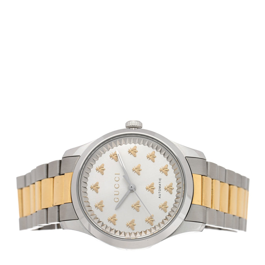Gucci Stainless Steel 38mm G-Timeless Two Tone Bee Automatic Watch Silver