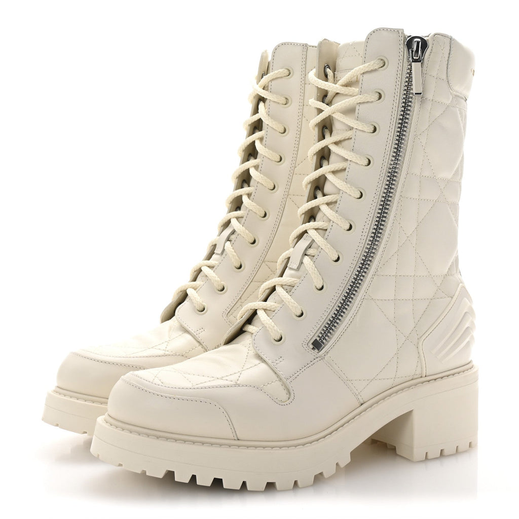 Christian Dior Calfskin Cannage D-Leader Ankle Boots 39.5 White