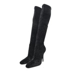 Saint Laurent Velvet Ella 110 Knee High Boots 40 Black