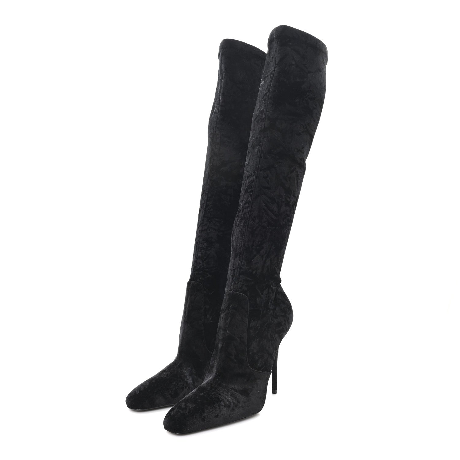 Saint Laurent Velvet Ella 110 Knee High Boots 40 Black