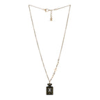 Chanel Resin Strass Pearl Perfume Bottle CC Necklace Black Gold