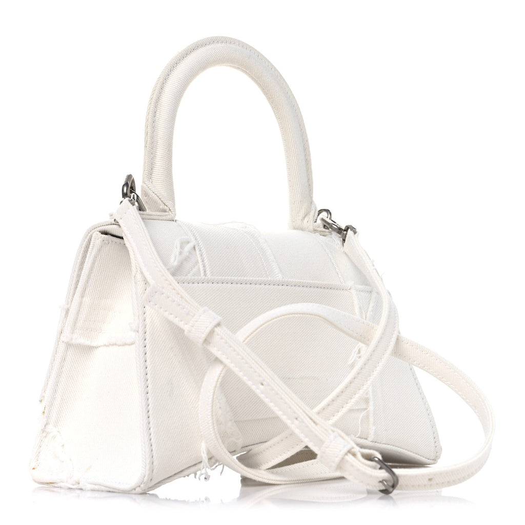 Balenciaga Denim Patchwork Small Hourglass Top Handle Bag White