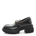 Gucci Magnum Calfskin Nappa Samoa Womens Horsebit Platform Chunky Lug Sole 40mm Loafers 41 Black