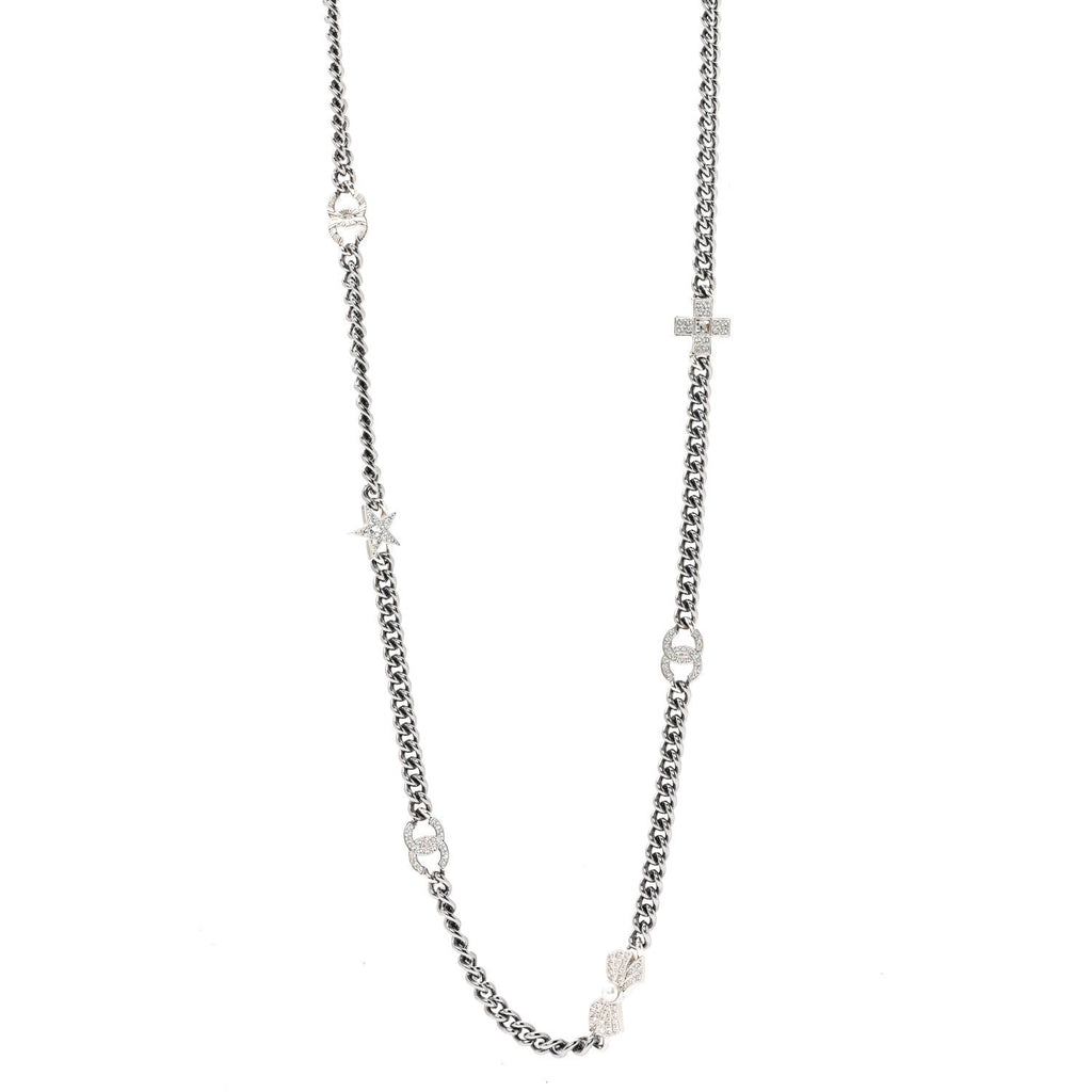 Chanel Ruthenium Crystal Chain CC Lucky Charms Necklace