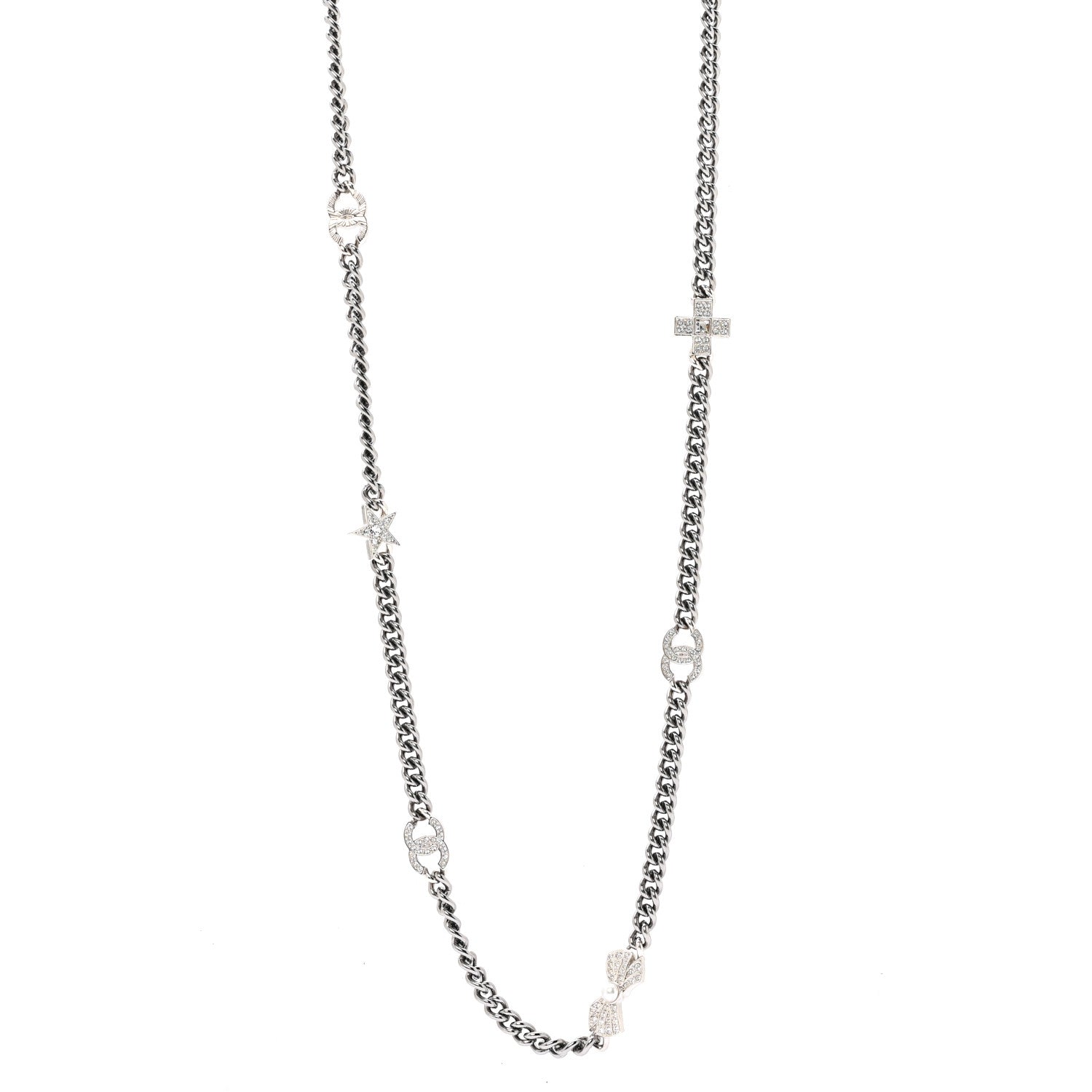 Chanel Ruthenium Crystal Chain CC Lucky Charms Necklace