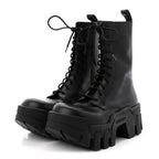 Balenciaga Calfskin Womens Bulldozer Lace Up Boots 37 Black