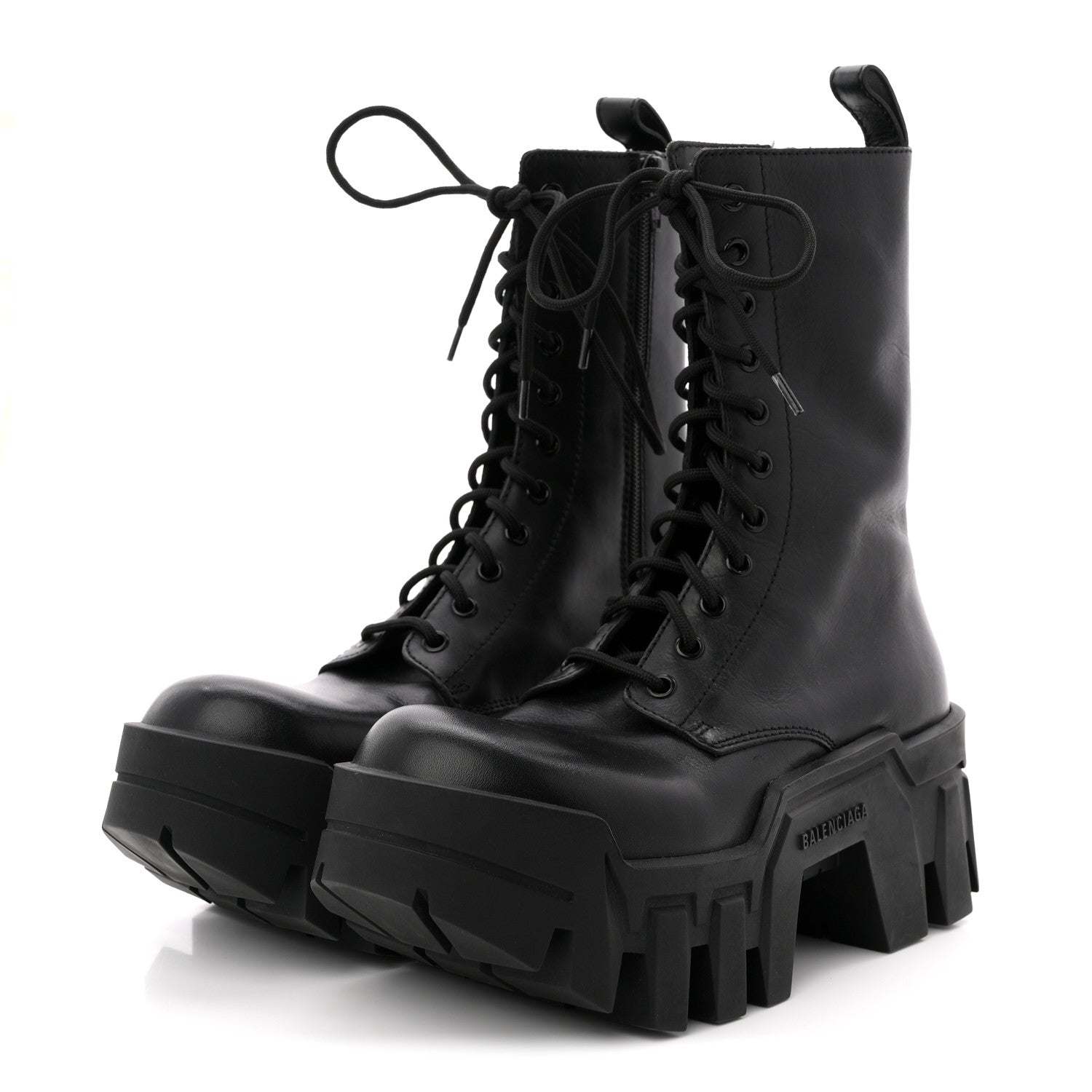 Balenciaga Calfskin Womens Bulldozer Lace Up Boots 37 Black