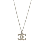 Chanel Baguette Crystal CC Necklace Silver