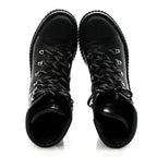 Chanel Calfskin Grosgrain Quilted Lace Up Boots 38.5 Black Grey