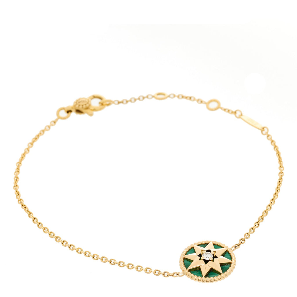 Christian Dior 18K Yellow Gold Diamond Malachite Rose Des Vents Bracelet