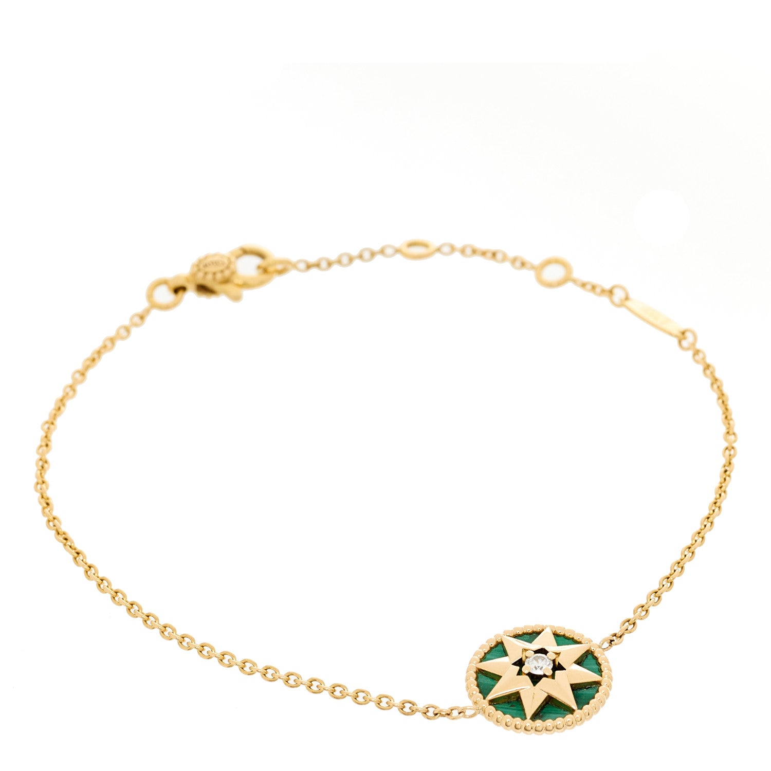 Christian Dior 18K Yellow Gold Diamond Malachite Rose Des Vents Bracelet