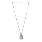 Chanel Crystal Baguette CC Mirror Pendant Necklace Silver
