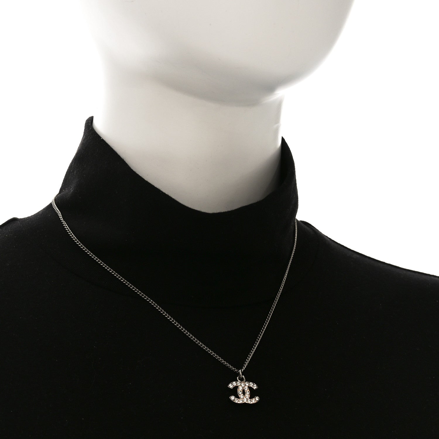 Chanel Crystal Timeless CC Necklace Silver
