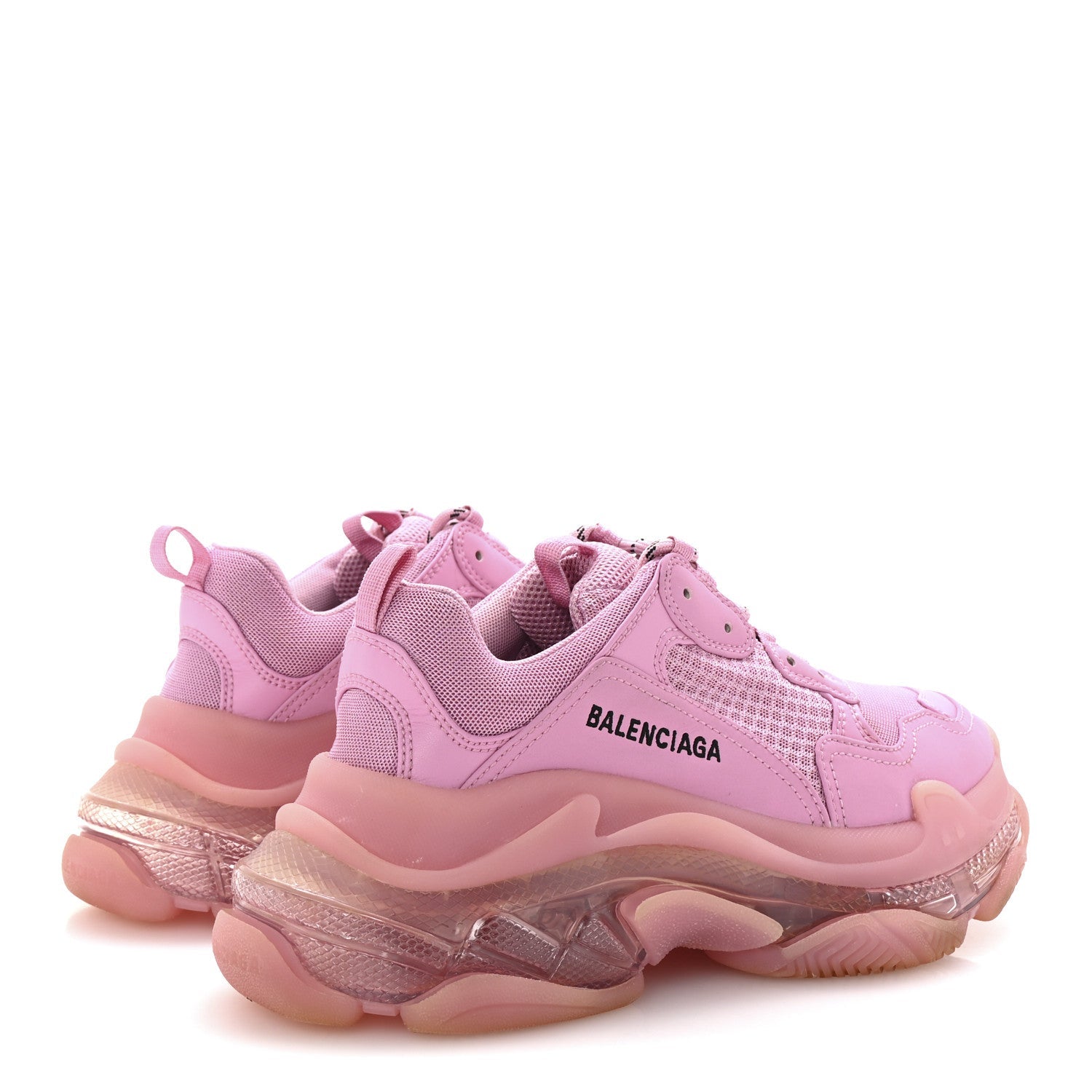 Balenciaga Fabric Mesh Clear Sole Womens Triple S Sneakers 38 Pink
