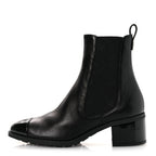 Chanel Shiny Grained Calfskin Patent Cap Toe Interlocking CC Short Boots 37.5 Black