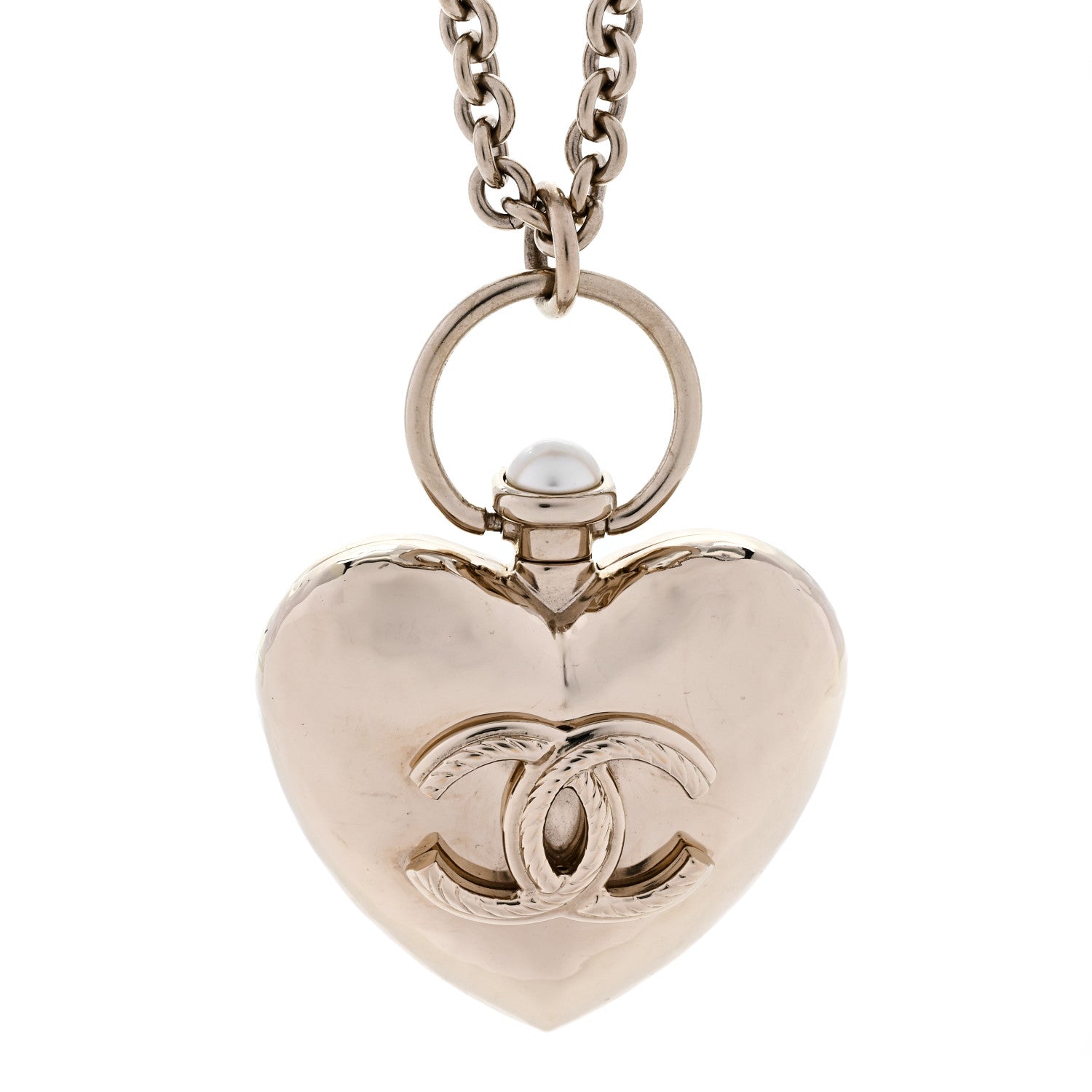 Chanel Metal CC Heart Locket Necklace Gold