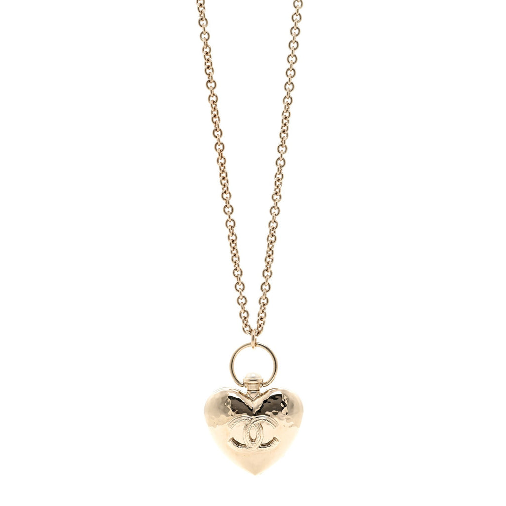 Chanel Metal CC Heart Locket Necklace Gold