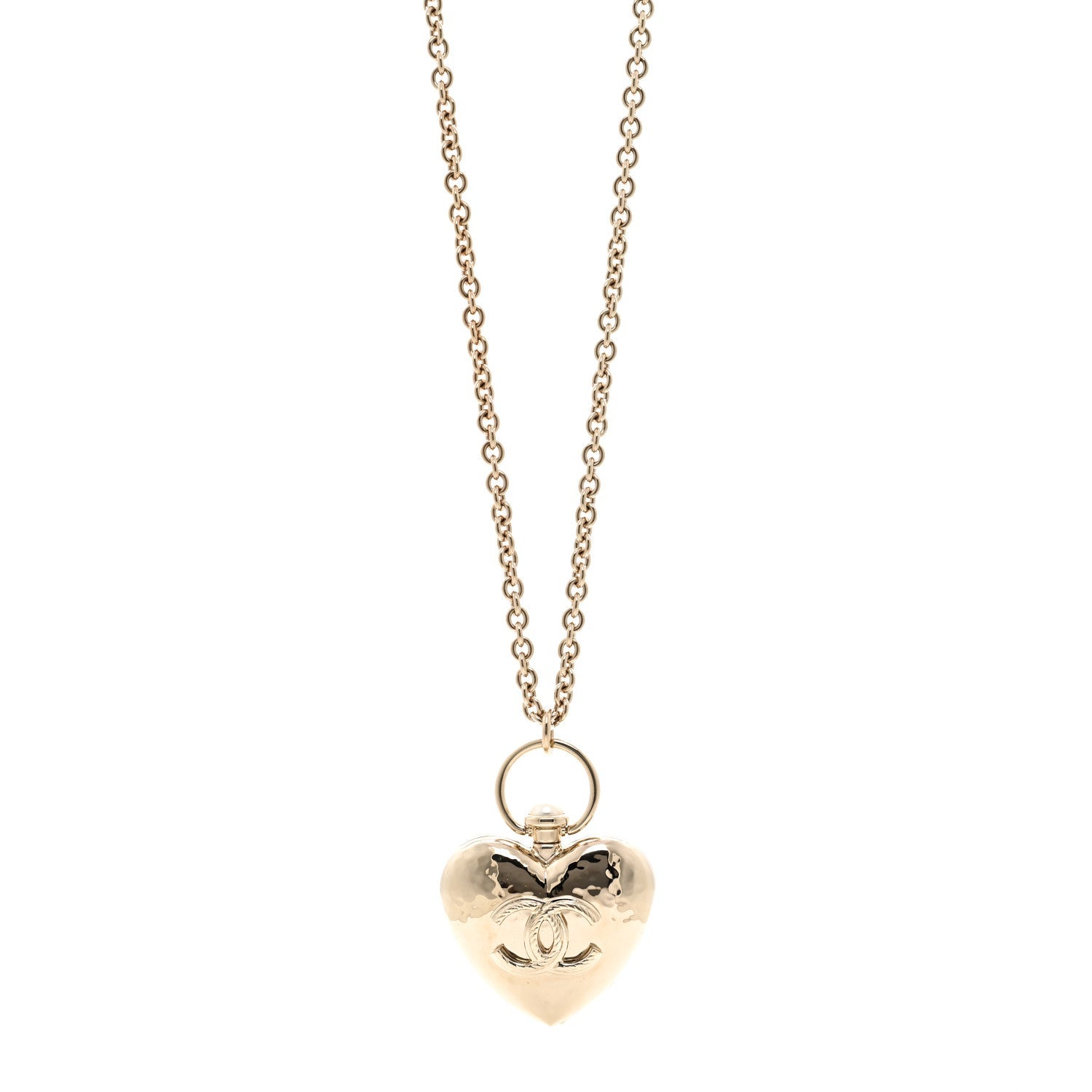 Chanel Metal CC Heart Locket Necklace Gold