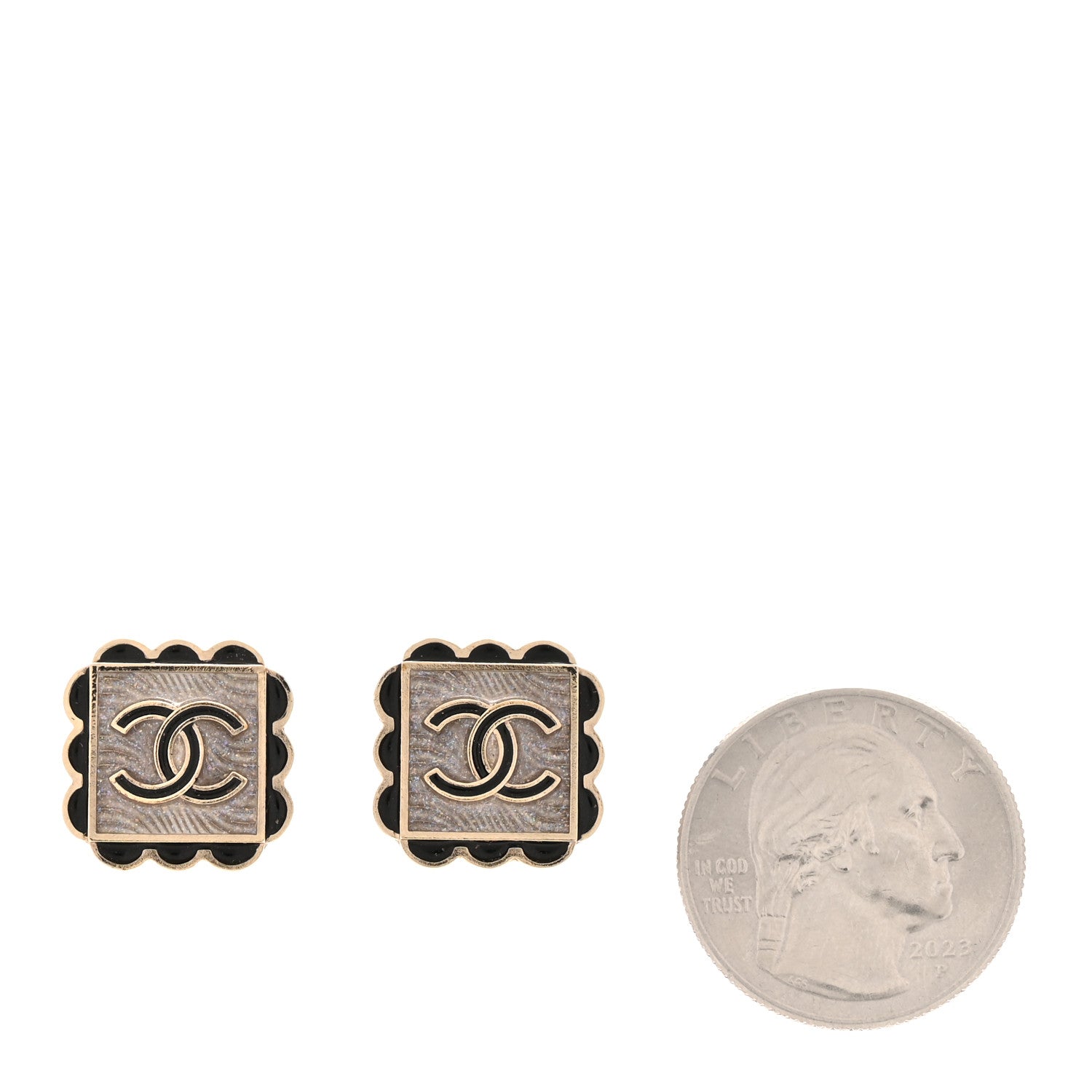Chanel Resin CC Square Clip On Earrings Gold Black