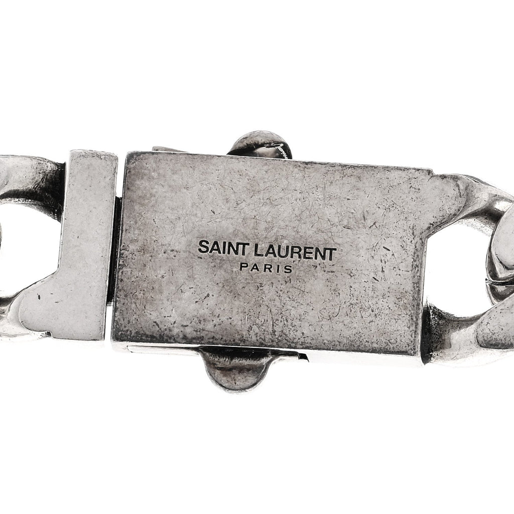 Saint Laurent Metal Curb Chain Necklace Oxidized Silver