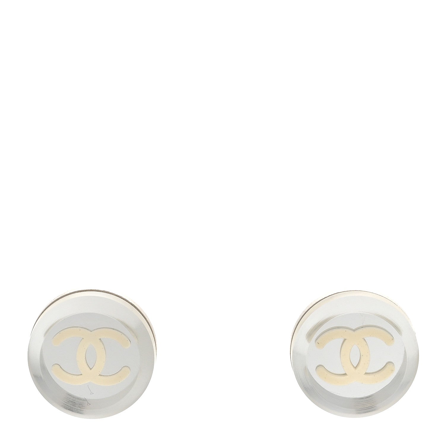 Chanel Mirror Resin CC Earrings Silver
