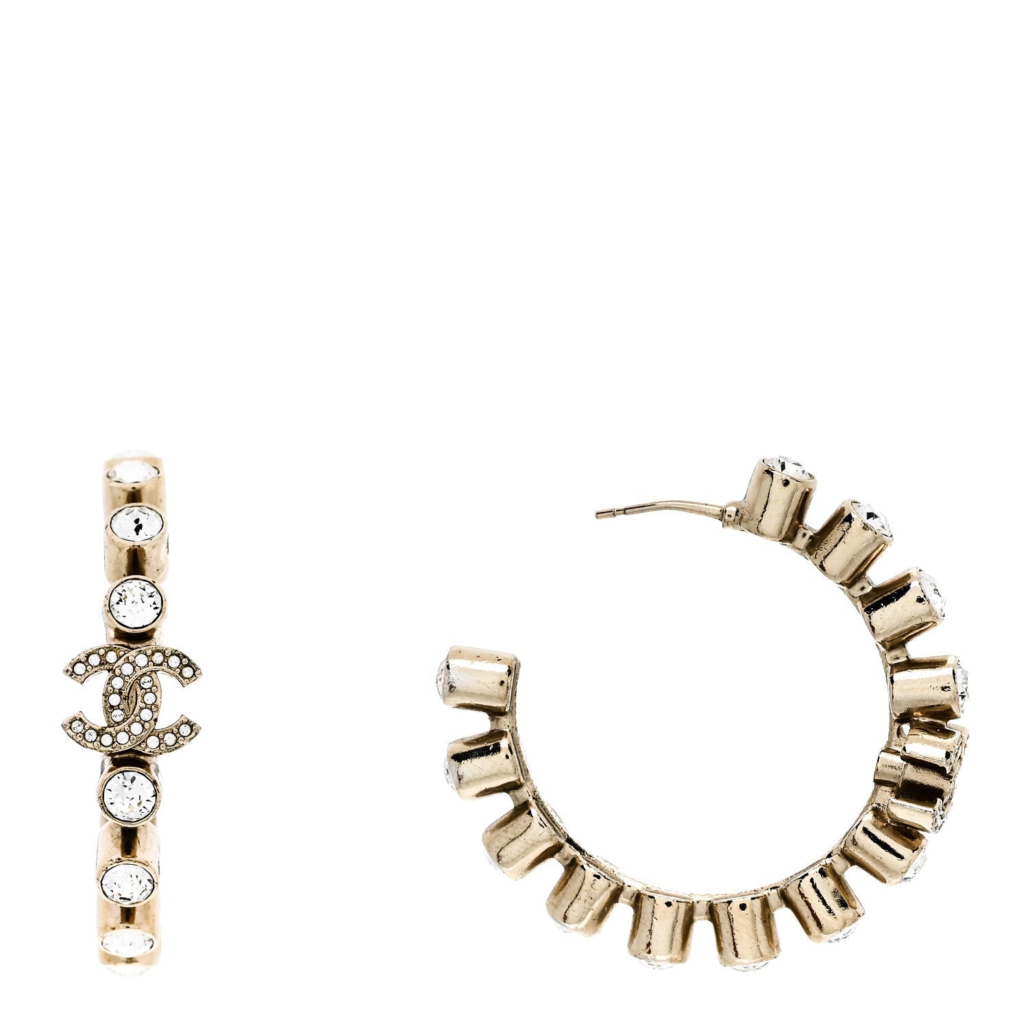 Chanel Crystal CC Hoop Earrings Gold